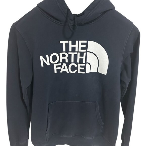 North Face Pullover Hooded Sweatshirt Size Medium Navy Blue Logo - Picture 1 of 5
